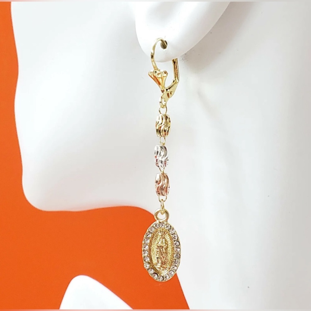 Our Lady of Guadalupe Earrings. Gold Plated. Aretes Virgen Guadalupe. 3 Color.